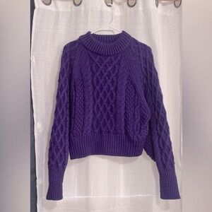 H&M Deep Purple Cable Knit Turtleneck Sweater